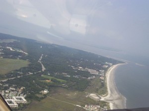 Burkes Beach, Folly Field and Port Royal from an airplane
